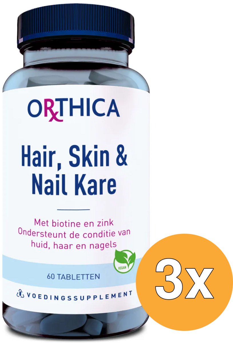 3x Orthica Hair skin & nail kare (60 tabletten)