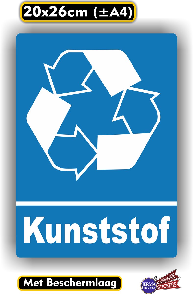 Jerma - Kunststof - Recycling - Sticker - 20 x 26 cm – Vinyl - Zelfklevend - Weerbestendig - Krasvrij
