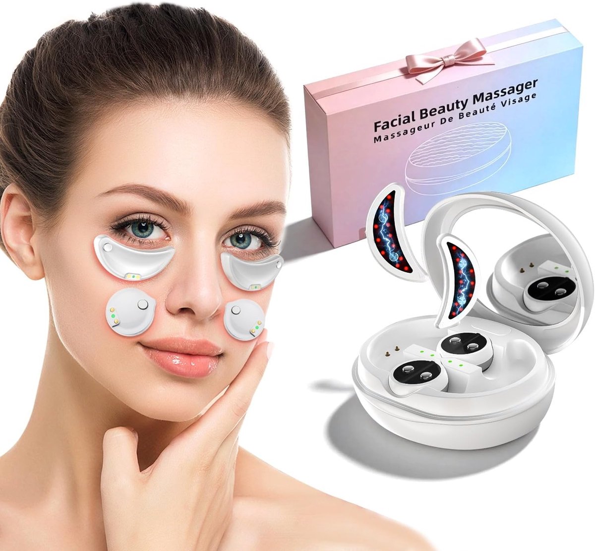 Draagbaar rood-licht oogmassageapparaat, EMS-oogmassager voor oogmassage, vermindert wallen, donkere kringen en rimpels voor een stralende huid.