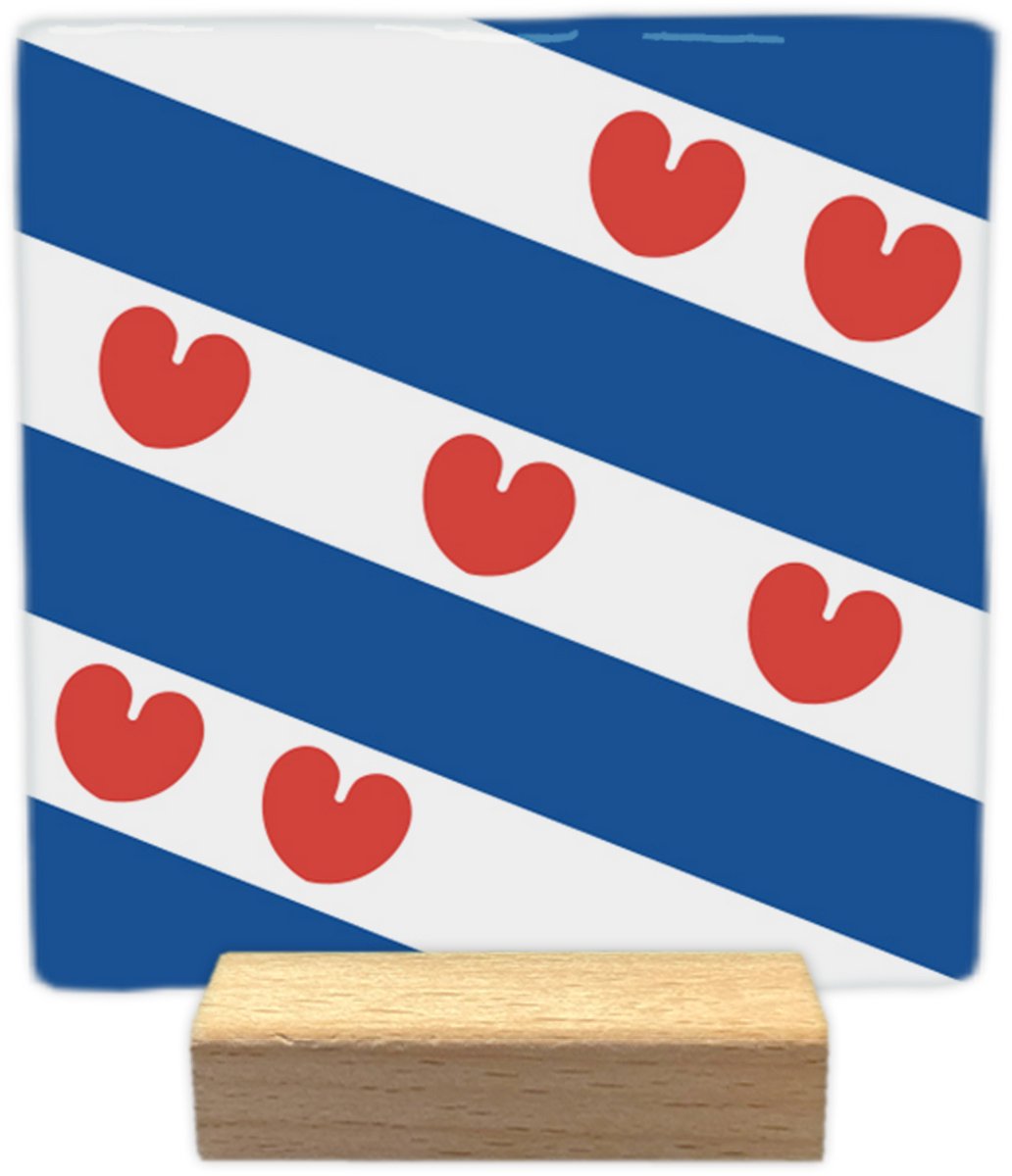 Artige Decoratie tegeltje - Friesland - keramisch - 10x10 cm - inclusief houder Wit