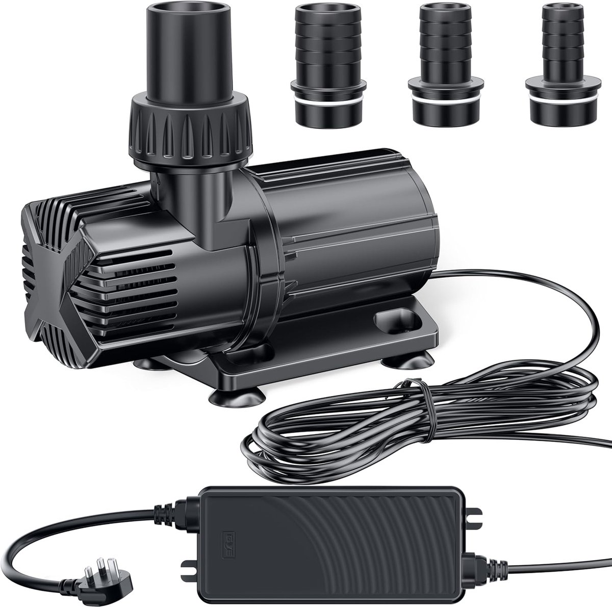 POPOSOAP DC-vijverpomp 6000 l/u-24 V laagspannings-dompelpomp met AC/DC-adapter-geluidsarm-inclusief 4 slangaansluitingen-geschikt voor tuinvijvers-aquaria-fonteinen en waterpartijen
