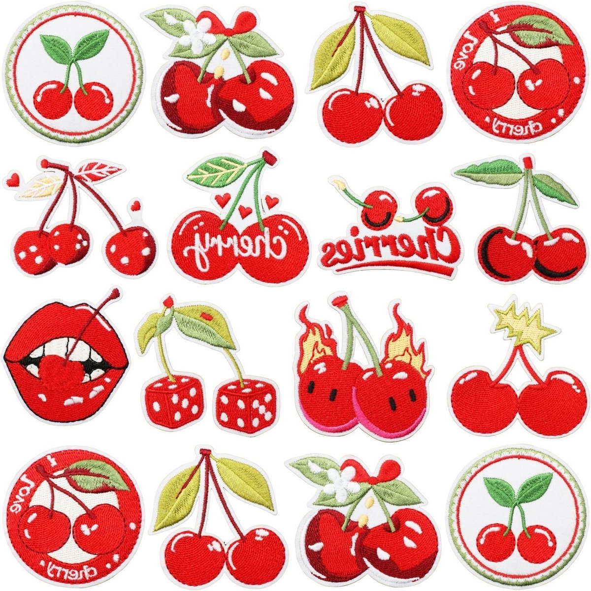 Set van 16 Kersen Patches voor Strijkapplicaties - Ideaal voor Kleding, Tassen en DIY Projecten