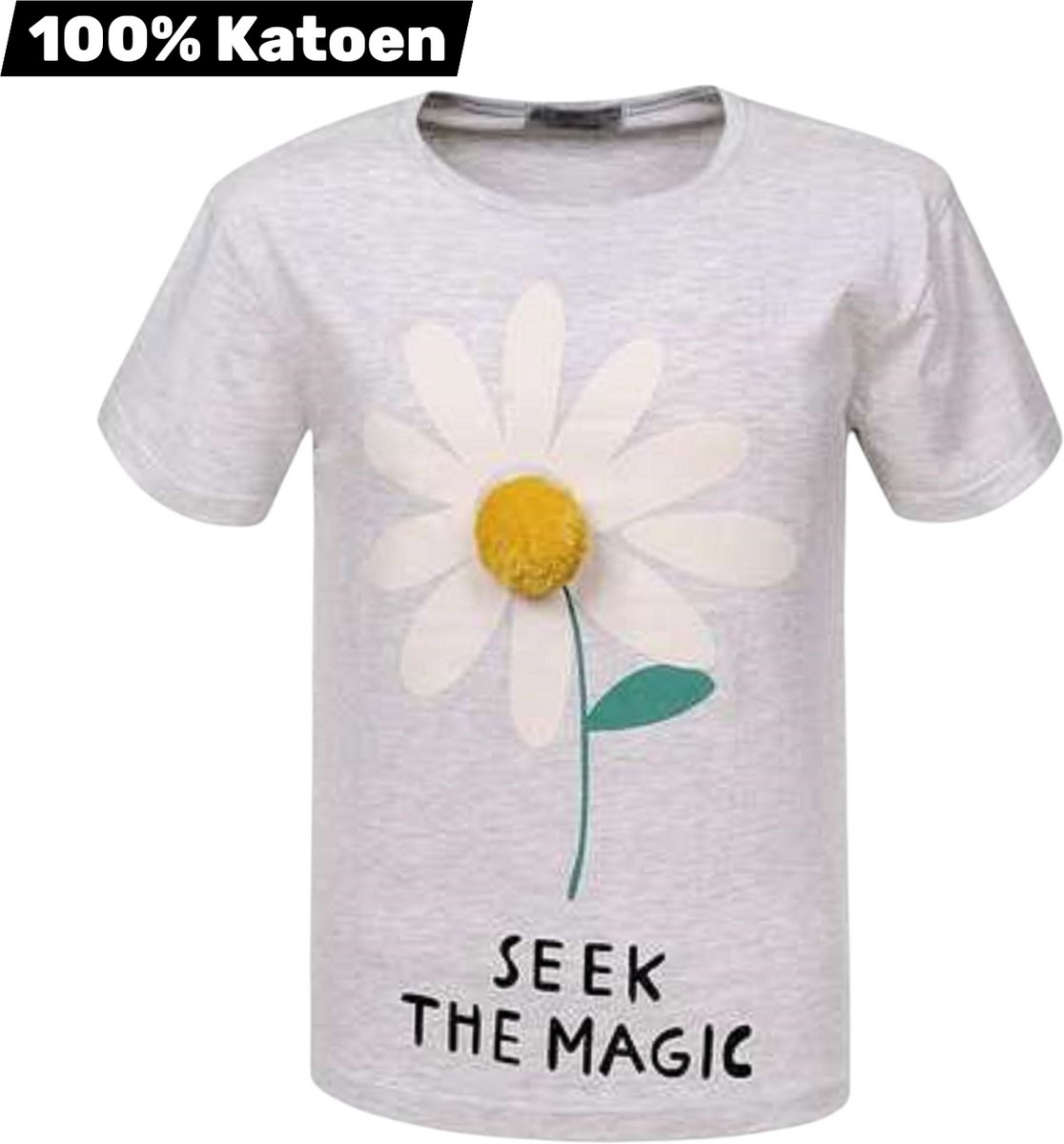 T-shirt 100% katoen seek the magic grijs 158
