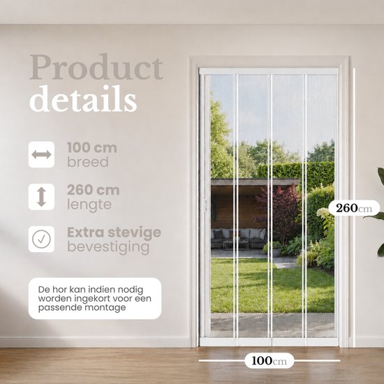 O'DADDY® Vliegengordijn Lamellenhor - 100x260 cm - Deurgordijn - Hordeur - Aanpasbaar Ontwerp - Glasvezel - Deurhor Wit van Merkloos — afbeelding 4