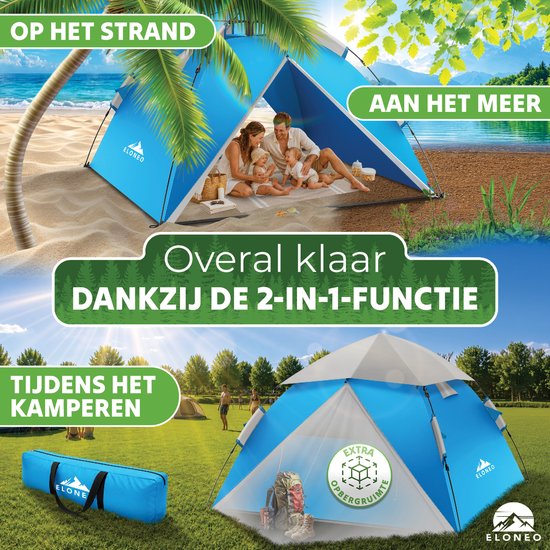 ELONEO Pop-up Tent 2-4 Personen, Wurftent met snelle opbouw - Campingtent 245 x 225 x 150 cm ,Inclusief draagtas, Blauw/Grijs van ELONEO — afbeelding 5