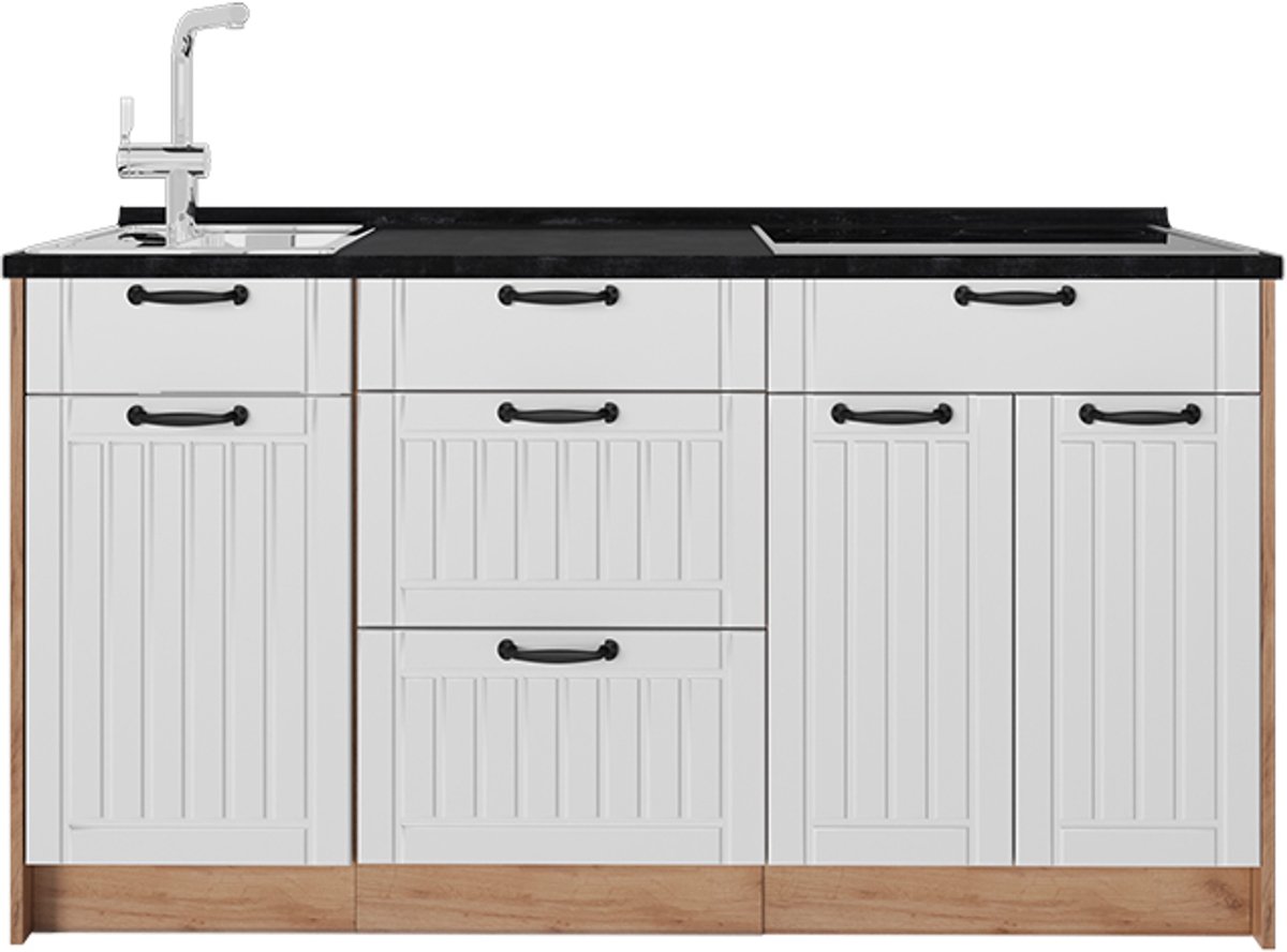 Vicco Keukenblok Fame-Line, Wit Landhuis/Goudkleurig Eiken, 150 cm zonder werkblad