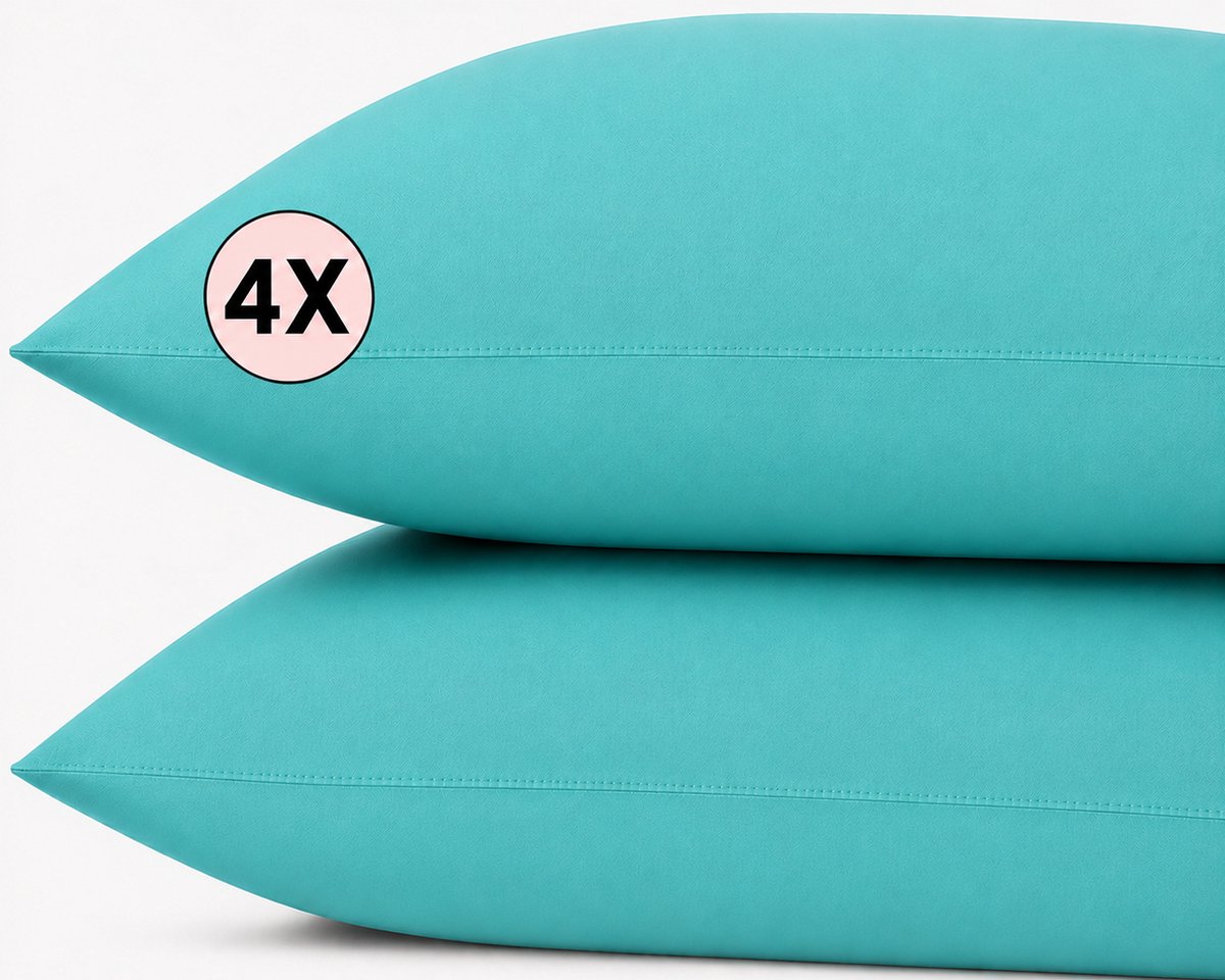 Princess Line Kussenslopen 100% Zachte Katoen - 60x70 cm - (set van 4 stuks) - Turquoise