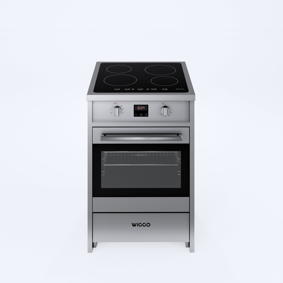 Bol.com Wiggo WIO-E621A(XX) – Inductie Fornuis – 60 cm – 2 fasen (7.6 kW) – Oven 55L – 50-250°C – Metaal – Inox aanbieding
