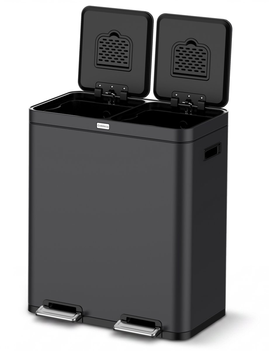 Bol.com Deleca Recycle Prullenbak met 2 Vakken - 60 Liter (2x30) Afvalbak - Afvalscheiding / Statiegeld container / Pedaalemmer ... aanbieding