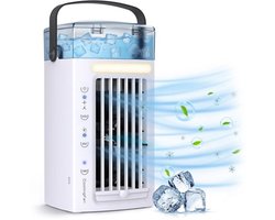 3-in-1 draagbare airconditioner, ventilator en tafelkoeler met 3 ventilatorsnelheden en 7-kleurige ledverlichting.