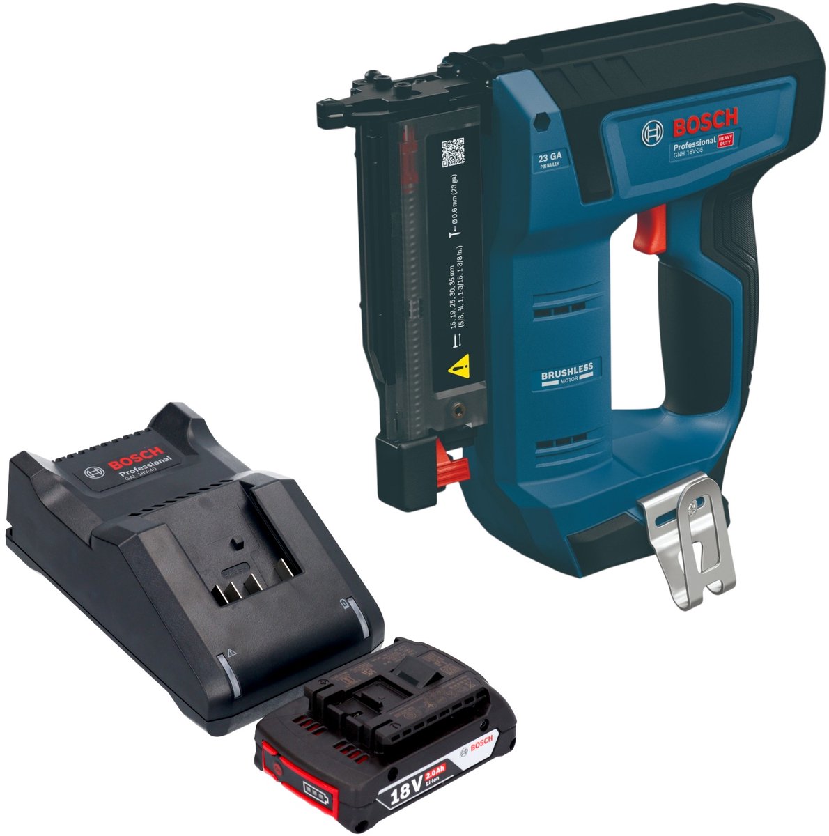 Bosch GNH 18V-35 accu-houtspijkermachine 18 V 0,6 x 15 - 35 mm borstelloos + 1x accu 2,0 Ah + oplader