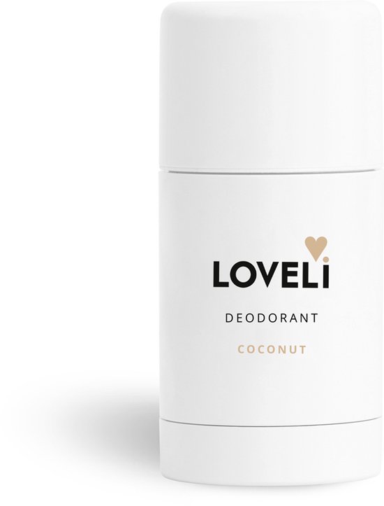 Loveli Deodorant Coconut, witte stick met tekst.