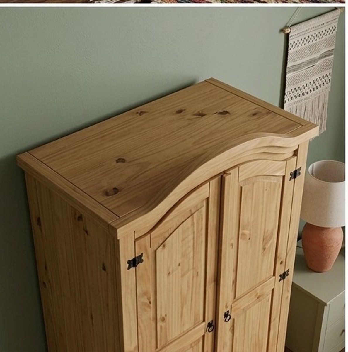 Massief Grenen Garderobekast Landelijk Design – 2 Deuren & 1 Lade – Kledingkast met Hanggedeelte en Legplank – Naturel Gebeitst/Wax Afwerking – 103x188x57 cm – NoviHomeStore