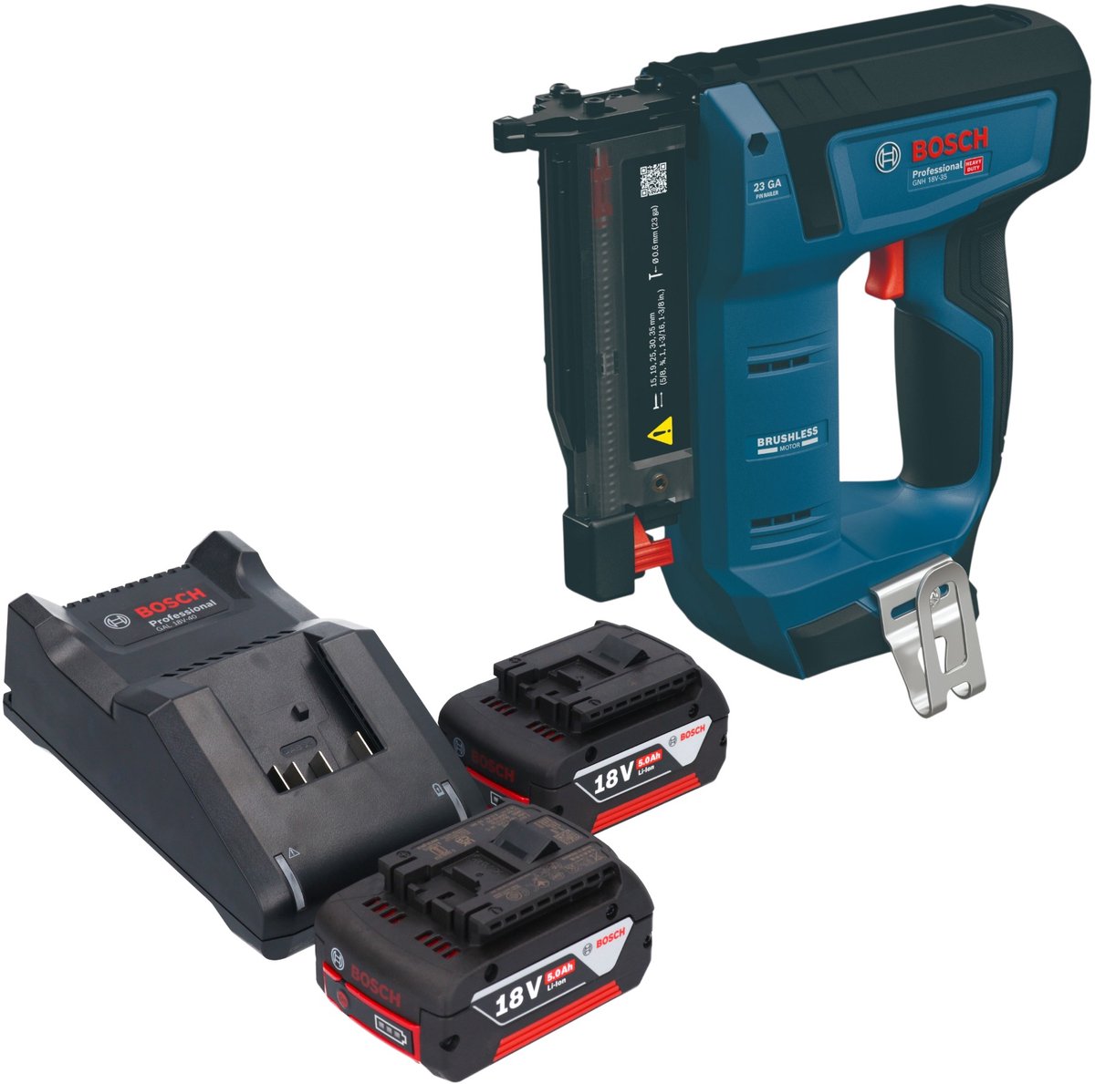 Bosch GNH 18V-35 accu-houtspijkermachine 18 V 0,6 x 15 - 35 mm borstelloos + 2x accu 5,0 Ah + oplader