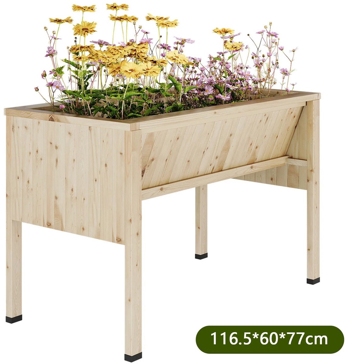 RosaBloom Houten plantenbak met poten - Verhoogde plantenbak - Kweekbak voor buiten - Extra diepe plantenbak - Duurzaam cederhout - 116.5x60x77 cm