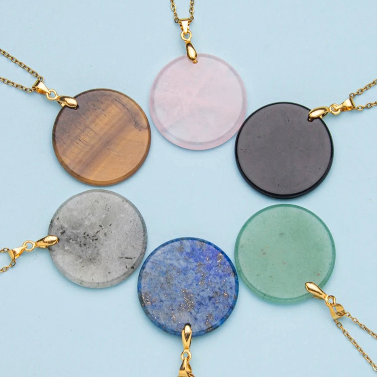 Edelsteen Schijf Ketting – 3 cm | Vergulde Ketting 45 + 5 cm