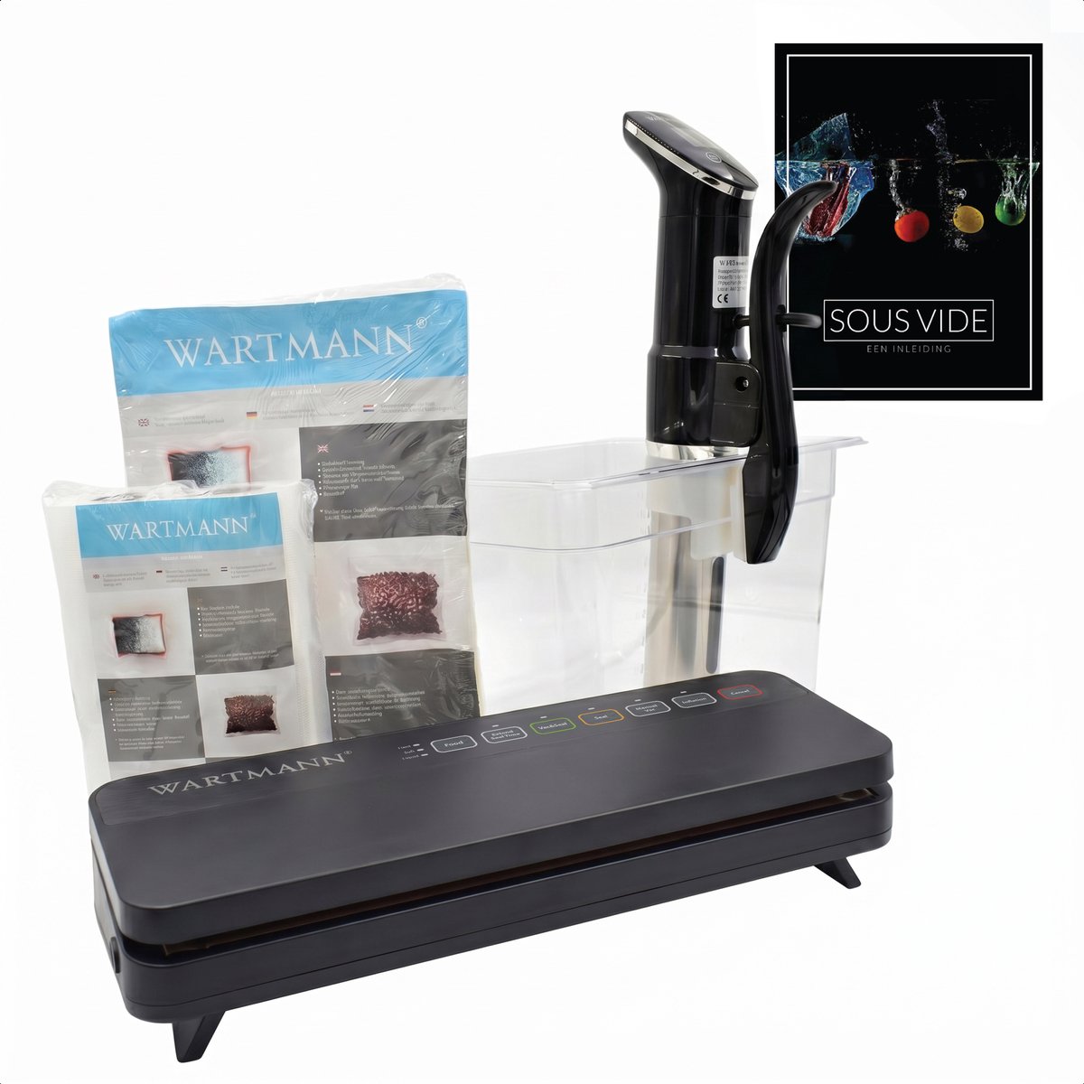 Wartmann 1507 Set - Sous Vide Stick - Vacuümmachine - Sous Vide Zakken & Rollen - Waterbak - Incl. Sous Vide Handboek van Wartmann