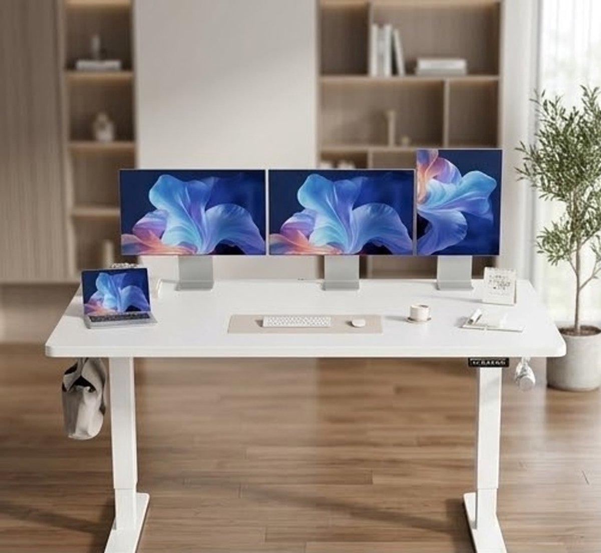 Elektrisch Zit-Sta Bureau 160x80 cm – In Hoogte Verstelbaar Bureau met 80 kg Draagvermogen, 3 Memory Functies & Fluisterstille Motor – Ergonomisch Thuiskantoor & Gaming Bureau (Wit) – Novihomestore