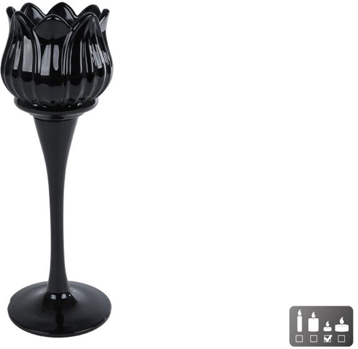 Theelichthouder Tulp zwart glas
