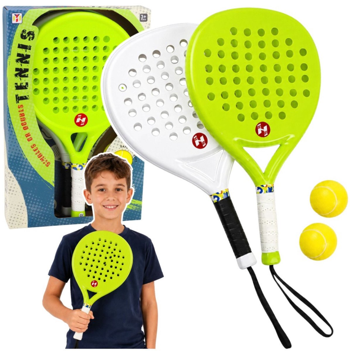 Playos® - Tennisrackets met Veiligheidskoord - met Schuimbal - Foamball - Lichtgewicht - Beachball - Badminton - Tennis Rackets - Buitenspeelgoed - Strandspeelgoed