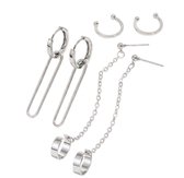 3 paar Zilverkleurige oorbellen set voor dames – mix van oorringen, oorhangers en ear cuffs
