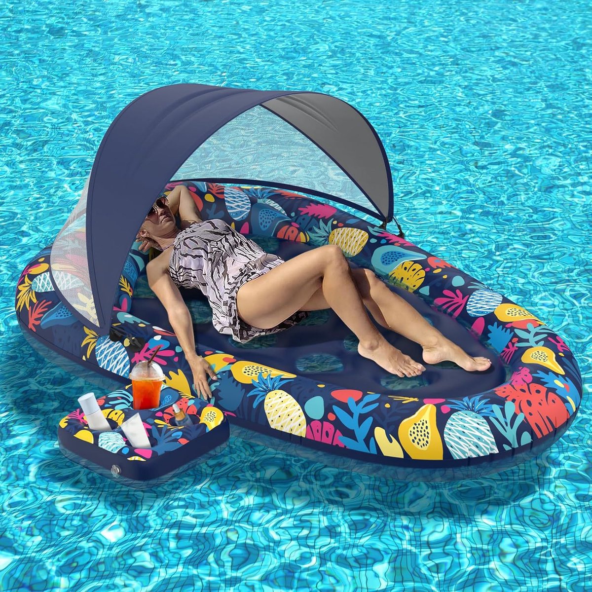 Tanning bed-tanning luchtbed-tanning pool-luchtbed zwembad-3-in-1 zwembadfloat met bekerhouder-Opblaasbare zwemband voor volwassenen - geschikt voor zwembad, meer, vrijetijdsbesteding, strand, zwembadfeest, speelgoed - 180x120CM