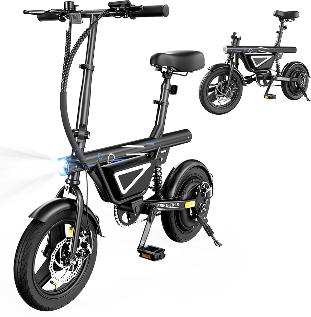 iScooter EB1S E-Bike - 14 inch tubeless luchtbanden - 30km actieradius - 250W motor - 36V 12Ah accu - Schijfremmen voor en achter - Maximumsnelheid 25 km/u - zwart