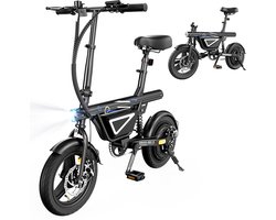 iScooter EB1S E-Bike - 14 inch tubeless luchtbanden - 30km actieradius - 250W motor - 36V 12Ah accu - Schijfremmen voor en achter - Maximumsnelheid 25 km/u - zwart