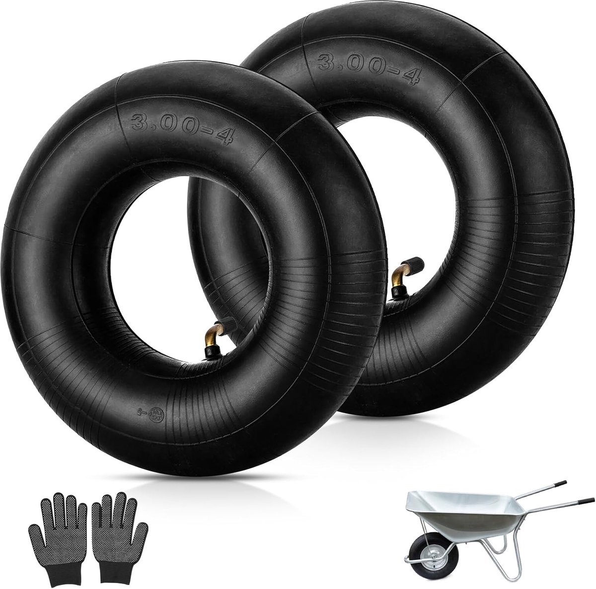Thijox - 2 stuks Binnenband 3.00-4 met Gebogen Ventiel TR87 - Steekwagenband, Tuinwagen, Grasmaaier, Natuurrubber, 260 × 85 mm, Duurzaam en Betrouwbaa
