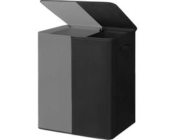 Ploutos® Wasmand 2 Vakken - Luxe Wassorteerder – Dubbele Waszak – Grijs & Zwart Design –- 63cm x 36cm x 68cm