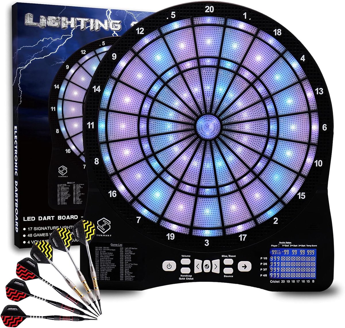 Elektronisch Dartbord met LED Verlichte Cijfers - Professioneel E Dartbord - 48 Spellen - Inclusief 6 Soft Darts