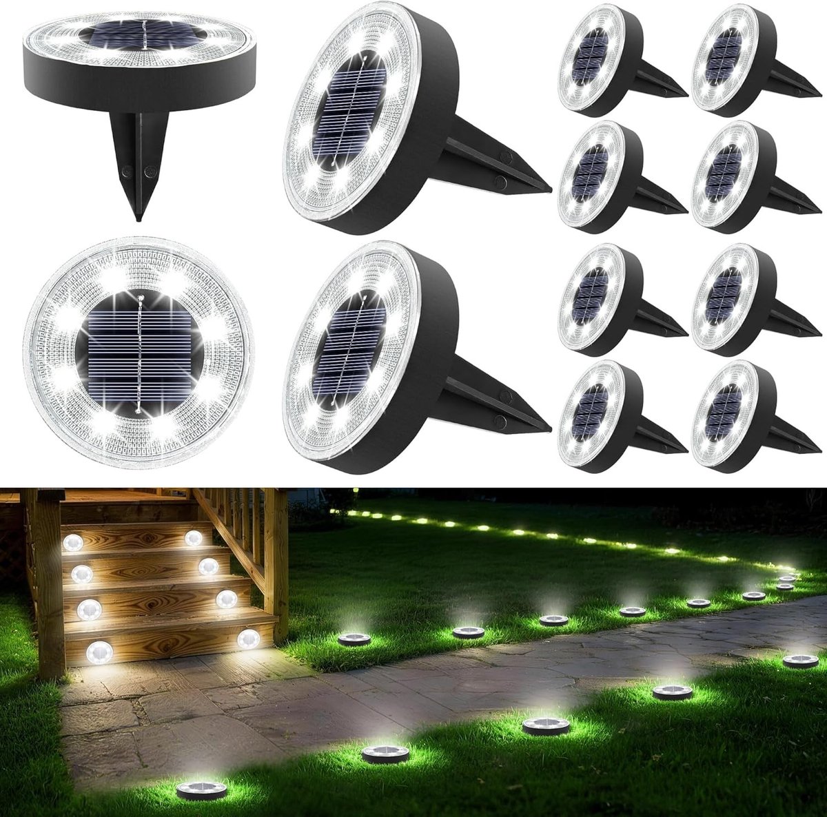 Zonnelampen voor Buiten - Kunststof - 8 LED-lampen - Waterdicht - Voor Tuin en Terras