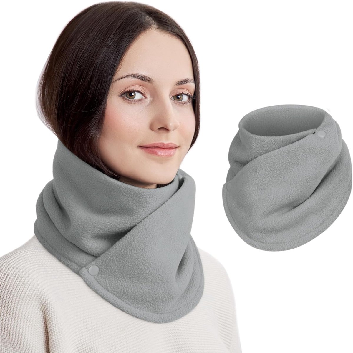 Winter Neck Warmer - Thick Fleece Scarf with Double Buckle Collar for Women, Snood, Warm Neck Warmer, Fashion - ShopVlot