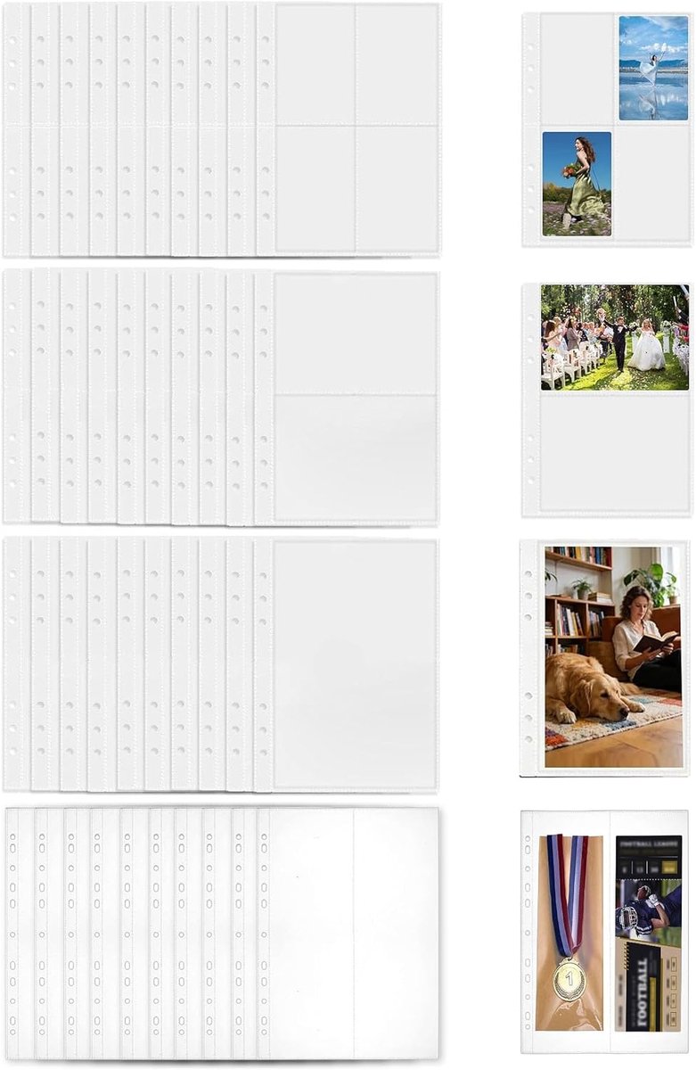 A5 binder fotohüllen 40 stuks - waterdicht PVC - 6 gaten - perfect voor het organiseren van fotokaarten - ShopVlot