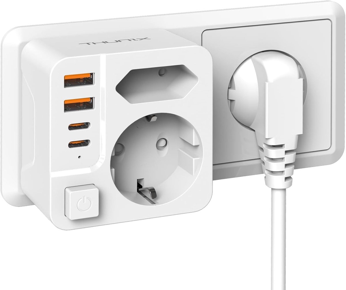 USB C Stopcontact - Wit PD20W - 6-in-1 Stekkerdoos met 2 USB C en 2 USB A Poorten - Voor Kantoor en Thuisgebruik