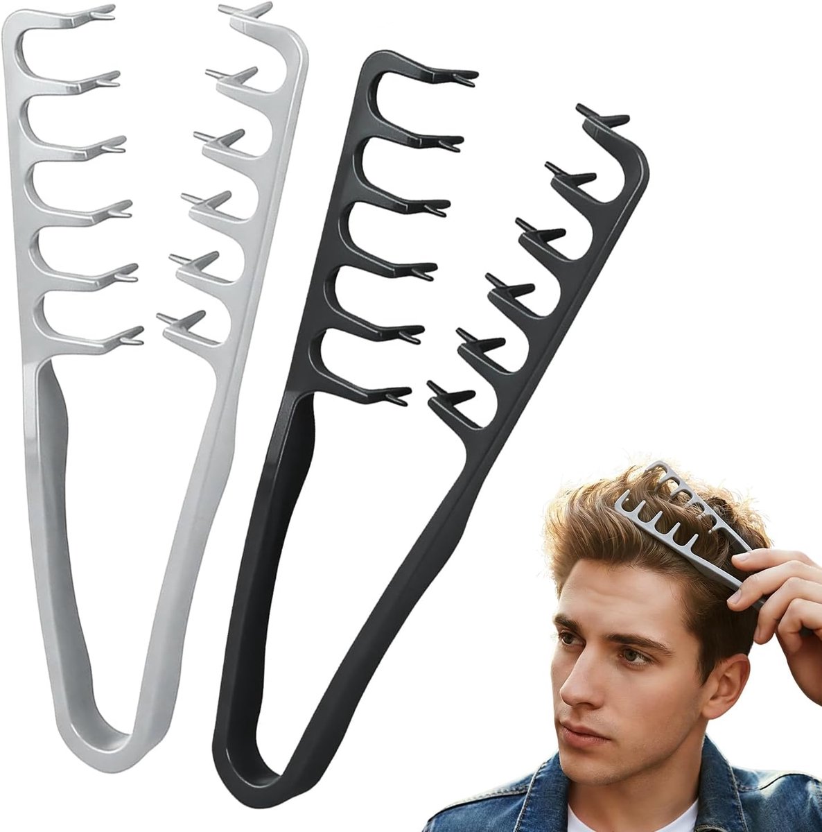 Kam voor volume en textuur - 2-delige set - zwart, grijs - haarstylingaccessoire voor mannen - ShopVlot