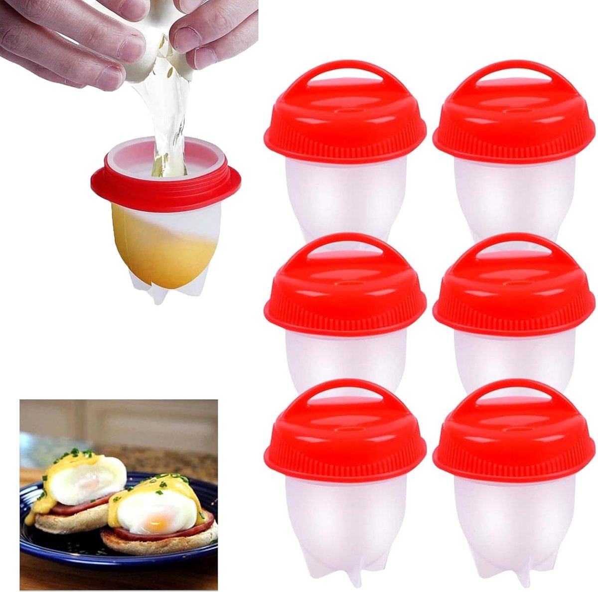 Eierkoker zonder schil - 6 stuks - silicone - veilig en duurzaam koken van eieren - ShopVlot