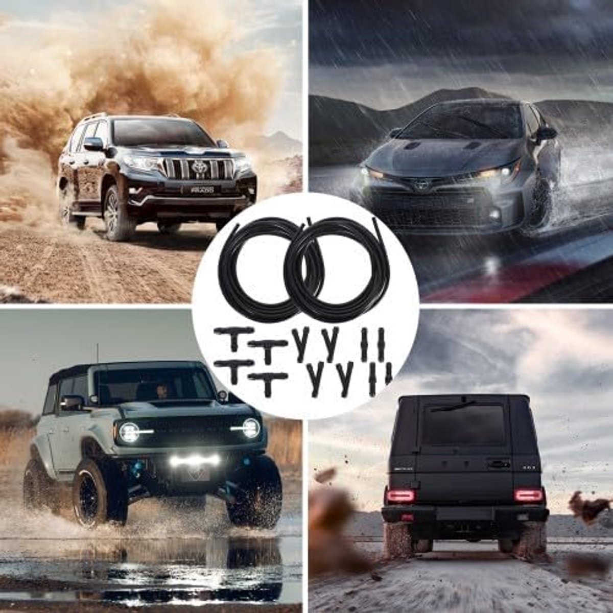 Windscreen spray hose 4 m - flexibele rubberen slang - compleet met 12 aansluitstukken - ShopVlot