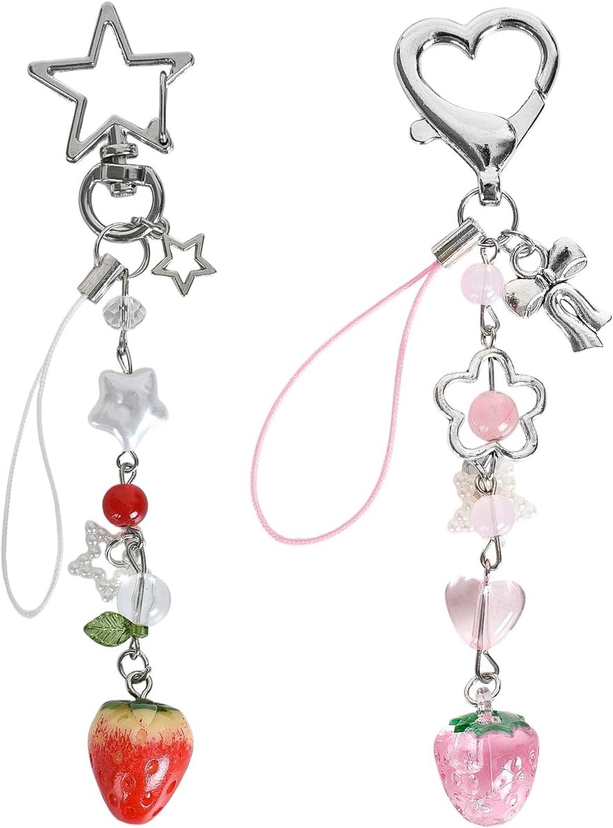 Sleutelhanger Aardbei - Schattige Mobiele Telefoonhanger - Accessoire voor Rugzakken - Perfect Cadeau voor Meisjes - ShopVlot
