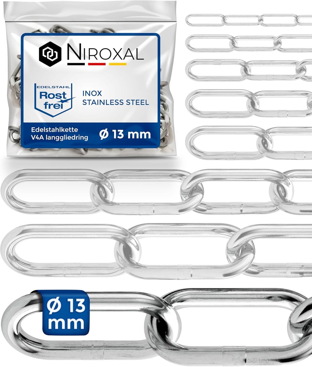 Stainless steel ketting 50 cm - 13 mm dik - lange schakels - ideaal voor maritiem gebruik - ShopVlot