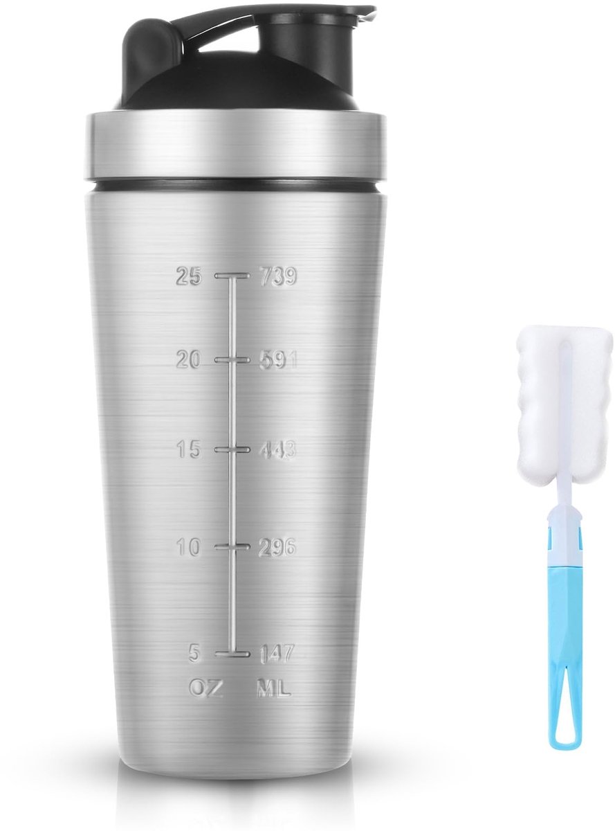 Solidchoice - RVS Proteïne Shaker 900ml met Mixbal en Spons