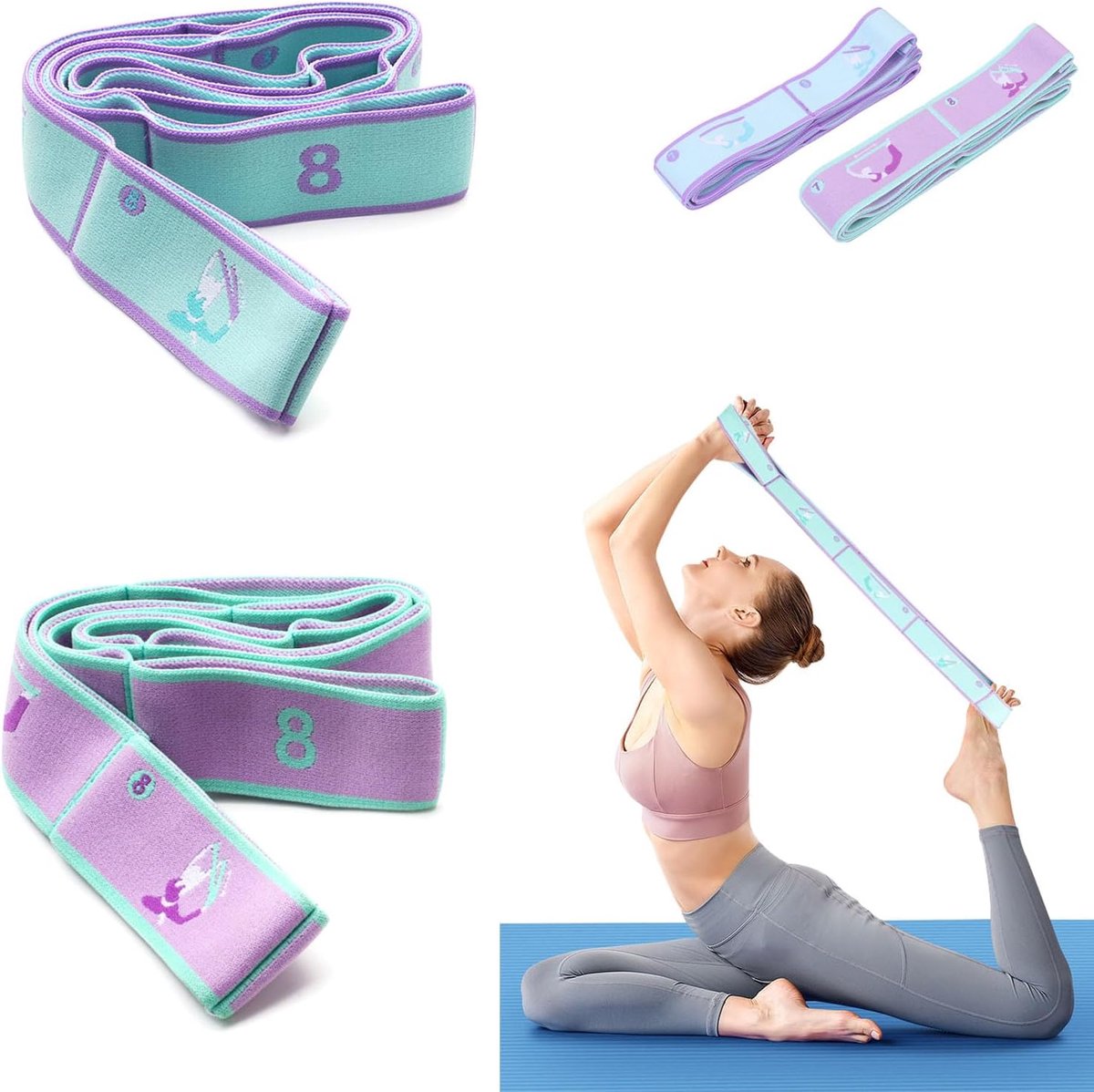 Yoga-riem 2 stuks - elastische stretchband - 8 lussen - veilig rekken - ShopVlot