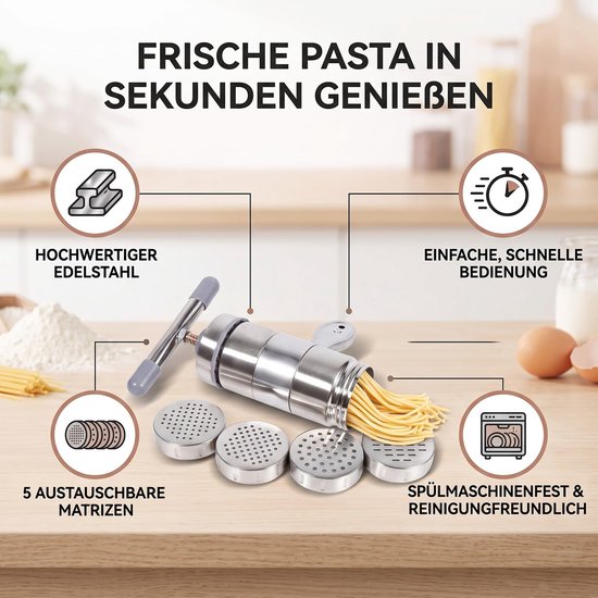 Solidchoice - Handmatige Pastamaker van RVS met 5 Vormen voor Verse Pasta van Solidchoice — afbeelding 2