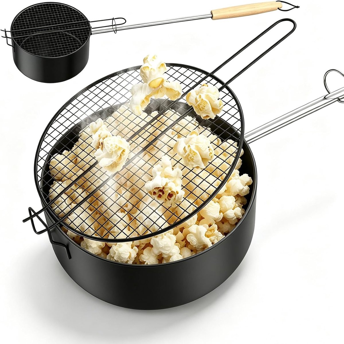 Popcornmaker kampvuur - koolstofstaal - hittebestendige greep - ideaal voor buitengebruik - ShopVlot