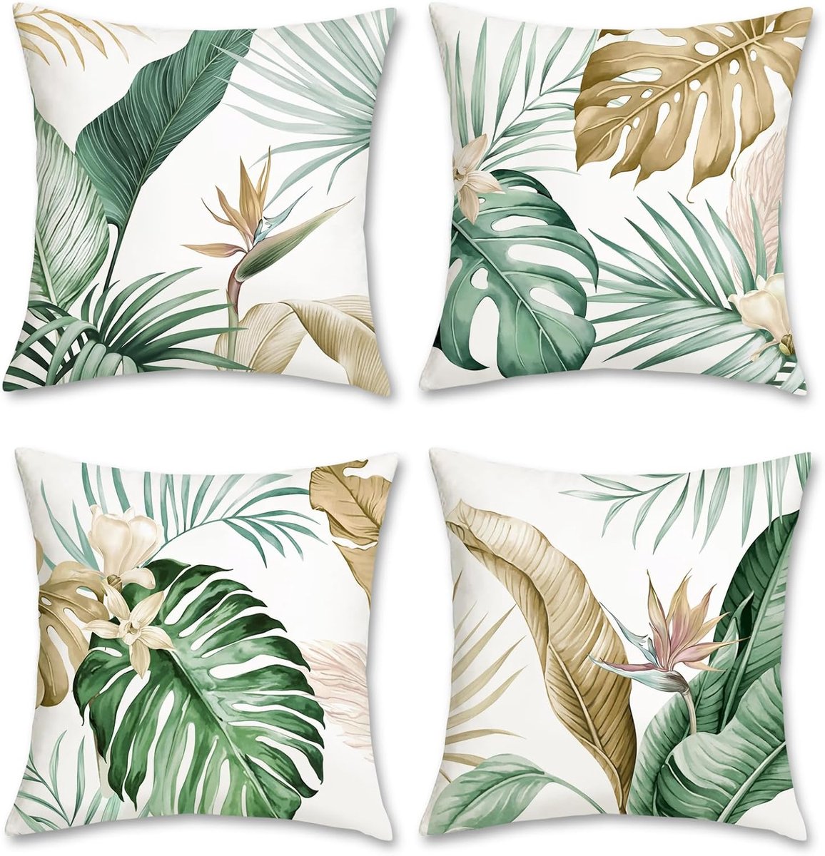 Decoratieve kussenslopen 45 x 45 cm - zachte pluche - tropische bladeren - perfect voor sofa en bed - ShopVlot