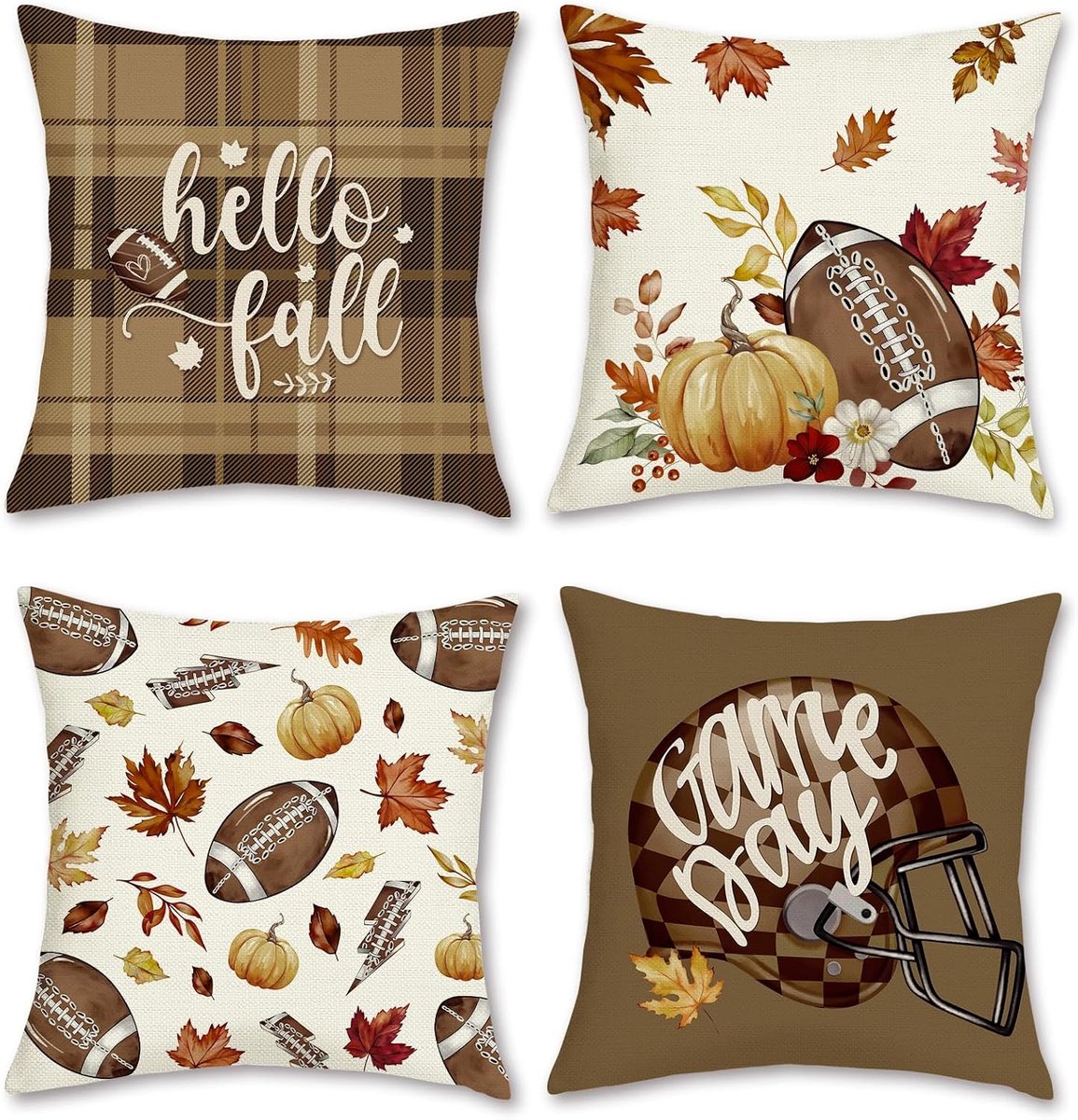 Kussenslopen 45x45cm - Polyesterlinnen - Herfst Rugby Motief - Gezellige sfeer voor je woonkamer - ShopVlot