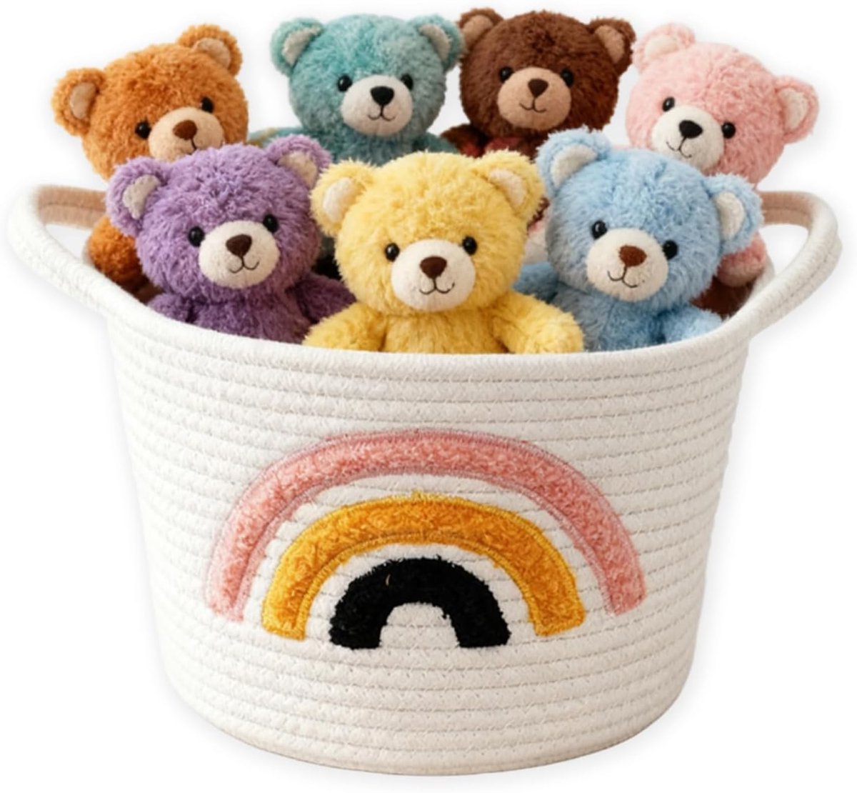 Opbergmand 25 cm - Gehaakte mand - Rainbow patroon - Voor speelgoed en dekens - ShopVlot