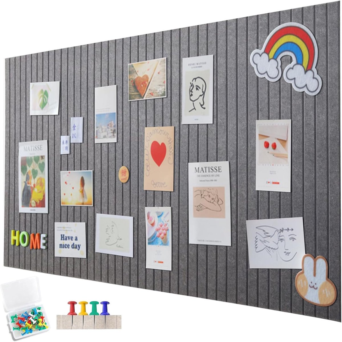 Felt pin board 60 x 40 cm - decoratief grijs - zelfklevend - ideaal voor memo's - ShopVlot