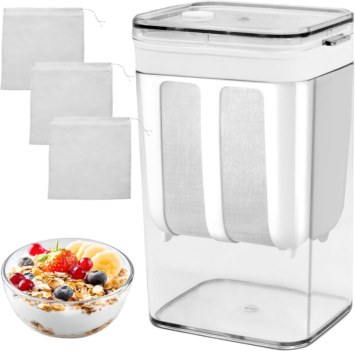 Yoghurtmaker 1100ml - Roestvrijstalen filter - Herbruikbare wei-separator - Maak vers Griekse yoghurt - ShopVlot