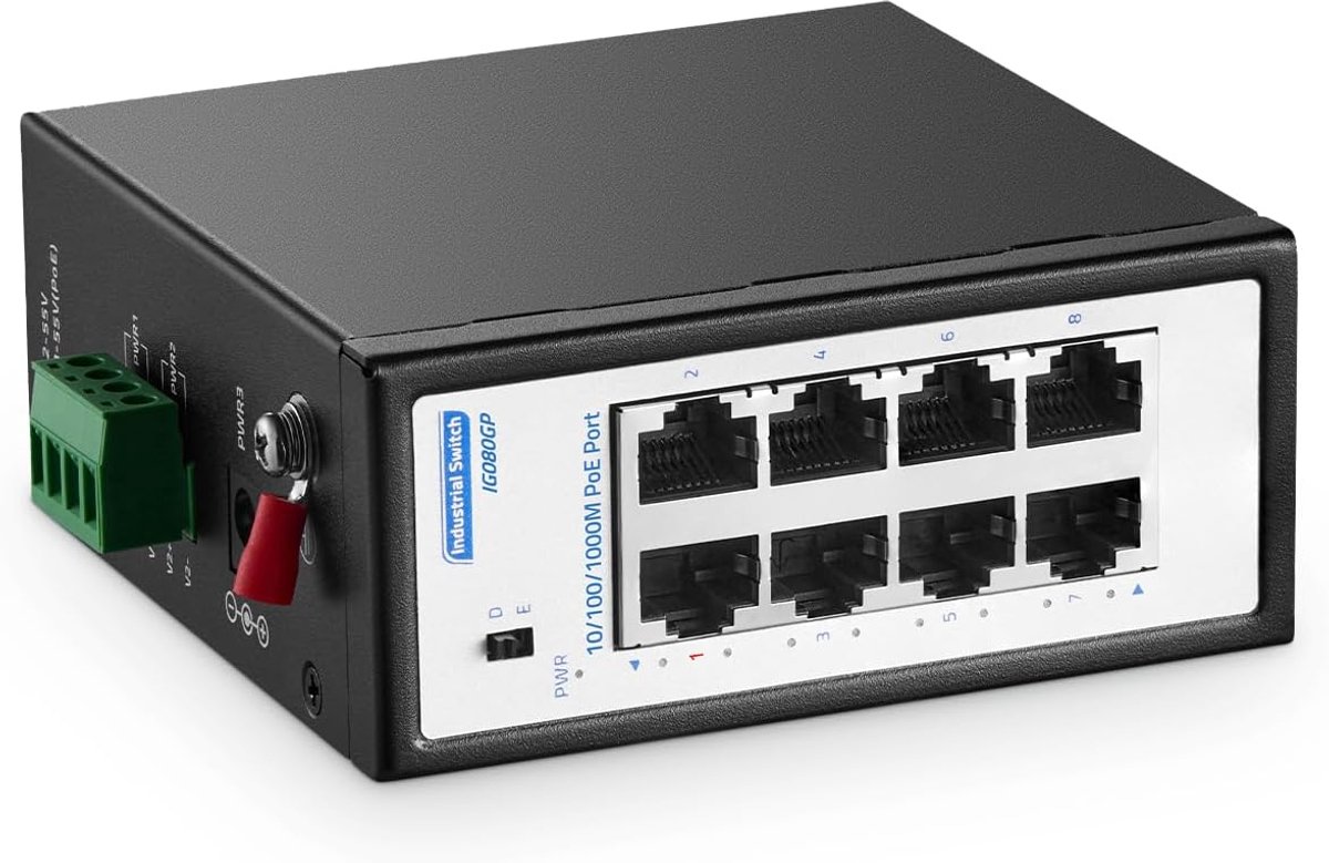 8-Port Gigabit PoE industriële switch - metalen behuizing - plug-and-play - betrouwbaar netwerk voor IP-camera's - ShopVlot